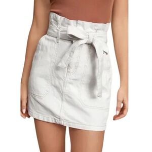 Free People Splendor in the Grass Oatmeal Denim Bow Detail Tie Mini Skirt